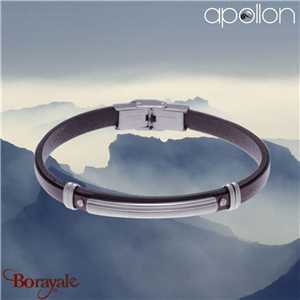 Bracelet Acier et cuir marron italien, Collection: cuir et acier APOLLON