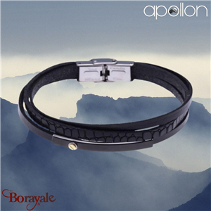 Bracelet Acier et cuir noir italien, Collection: homme APOLLON
