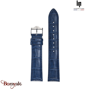 Bracelet de montre Lip Cuir bleu mat façon croco 18 mm 675493
