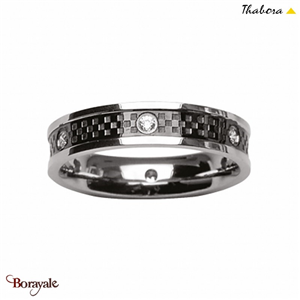 Bague THABORA Homme Carbonne acier, noir et pierres blanches Taille 60