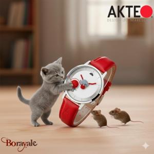 Montre AKTEO Nature Chaton 38 mm argent ronde UNa17
