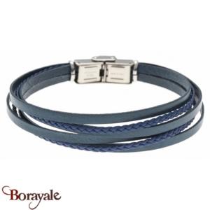 Bracelet Acier, cuir plat et tressé bleu italien, Collection: homme APOLLON