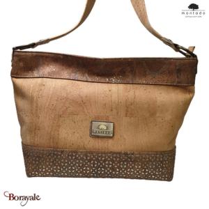 Sac épaule - cabas 35 cm en liège , série: Mappemonde, Montado naturel et Mapa C