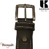 Ceinture Kaszer Indiana en cuir de buffle pleine fleur noir, couture blanche