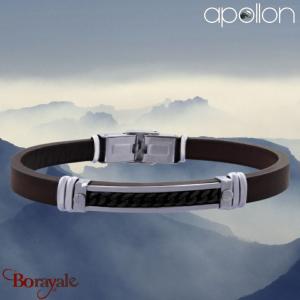Bracelet homme Apollon, acier et cuir italien marron