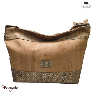 Sac épaule - cabas 35 cm en liège , série: Mappemonde, Montado naturel et Mapa M