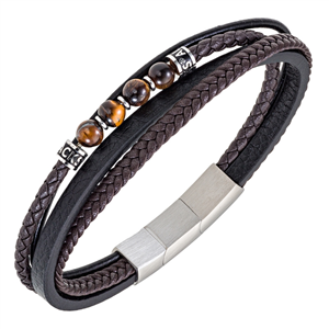 Bracelet All Blacks bijoux Homme acier et cuir 682358