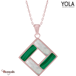 Collier Nacre Blanche et Malachite Collection Art déco YOLA NATURE