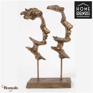Buste 2 Visages Sur Pied or antique Home Edelweiss collection : Indiana 31 cm