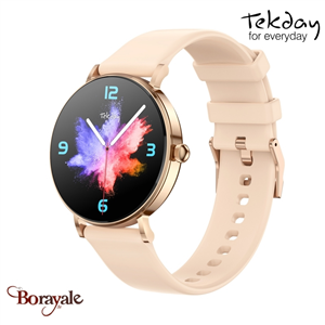 Montre TEKDAY Ronde connectée New 2025 unisexe boîtier rose doré, silicone rose