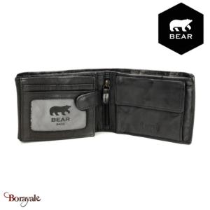 Portefeuille Bear Design en Cuir de vachette lavé Noir