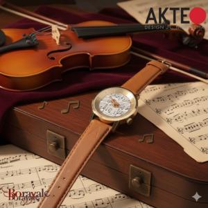 Montre AKTEO Art - Musique Violon Stradivarius 38 mm dorée ronde AMu14