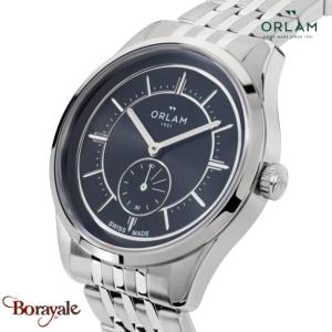 Montre Homme Orlam Echo cadran noir bracelet acier argenté étanche 10 ATM ORSSBE
