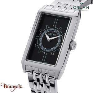 Montre Homme Orlam Epoque cadran noir bracelet acier argenté étanche 5 ATM ORSSB
