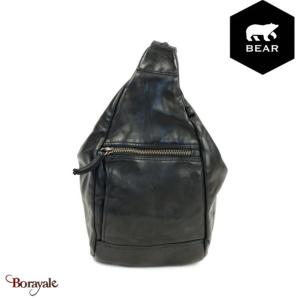 Sac à dos Bear Design en Cuir de vachette lavé Noir Collection : Lavato