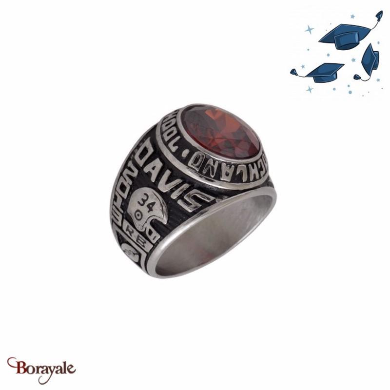 Bague Universitaire americaine Gooshland High School rouge en acier inoxydable Taille 68