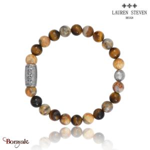 Bracelet Lauren Steven Prospérité Œil De Tigre et Jaspe Gravure LSB08M148