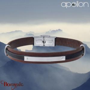 Bracelet homme Apollon, acier et cuir italien cognac et marron