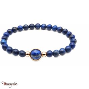 Bracelet billes lapis et cabochon acier rosé et lapis, Collection: Cabochon YOLA