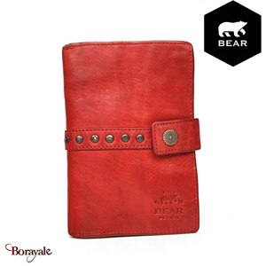 Portefeuille Bear Design en Cuir de vachette lavé Rouge grenadine Collection : L