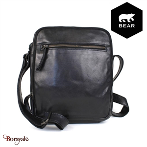Besace Bear Design en Cuir de vachette lavé Noir Collection : Lavato