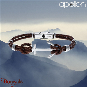 Bracelet   Acier et cuir tressé marron italien, Collection: homme APOLLON