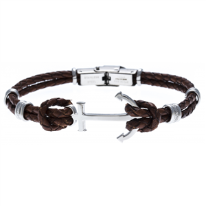 Bracelet Acier et cuir tressé marron italien, Collection: homme APOLLON