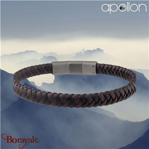 Bracelet homme Apollon, acier et cuir italien marron et noir