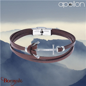 Bracelet   Acier et cuir marron italien, Collection: homme APOLLON