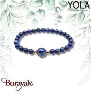 Bracelet billes lapis et cabochon acier rosé et lapis, Collection: Cabochon YOLA