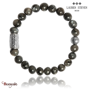 Bracelet Prosperite Lauren Steven Larvikite Grise Perles de 08 mm Taille M 19,5