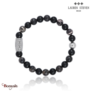 Bracelet Prosperite Lauren Steven Agate Noire Perles de 08 mm Taille M 19,5 cm