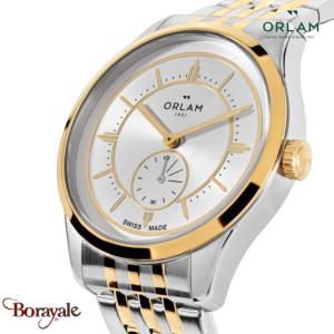 Montre Homme Orlam Echo cadran gris bracelet acier bicolore doré étanche 10 ATM