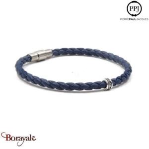 Bracelet PPJ Cuir tressé Simple tour Bleu Jean Taille XL