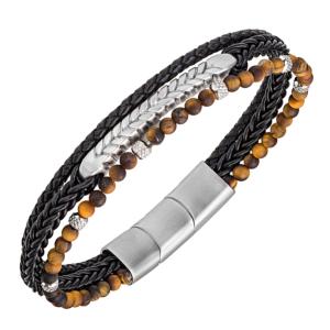 Bracelet All Blacks bijoux Homme cuir et perles 682382