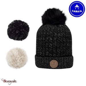 Bonnet + 3 pompons Royal Mojito noir - lurex avec polaire Cabaïa 50% acrylique 5