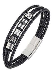 Bracelet All Blacks bijoux Homme acier et cuir 682349