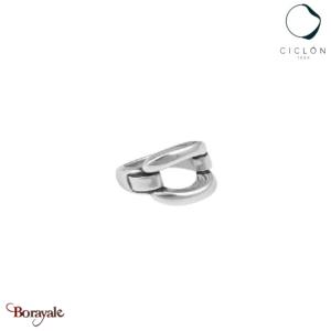 Bague Ciclon Argentée Avec Pierre Noire - Taille 56, Forme Cuillère, Occasion