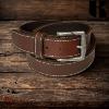 Ceinture Kaszer Indiana en cuir de buffle pleine fleur marron foncé couture