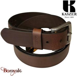 Ceinture Kaszer Indiana en cuir de buffle pleine fleur marron foncé lisse