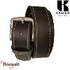 Ceinture Kaszer Indiana en cuir de buffle pleine fleur noir, couture blanche