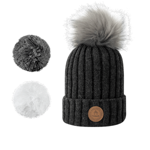 Bonnet + 3 pompons Kir Royal gris avec polaire Cabaia 50% acrylique 50% wool