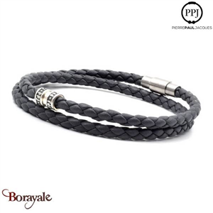 Bracelet PPJ Cuir tressé Double tour Gris Souris Taille XL