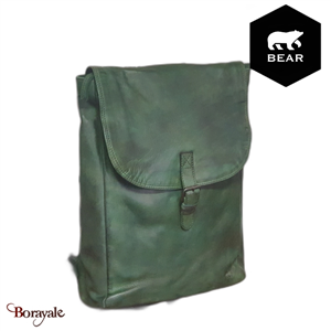 Sac à dos Bear Design en Cuir de vachette lavé Vert sapin Collection : Lavato