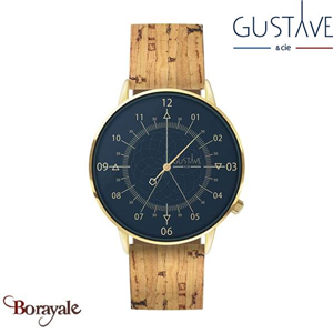 Montre 12H Louis, GUSTAVE & cie Or, cadran Bleu Bracelet Liège