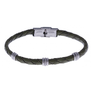 Bracelet Apollon acier et cuir italien vert Homme  HC-343
