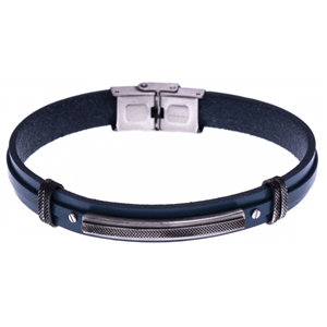 Bracelet homme Apollon, acier et cuir italien bleu