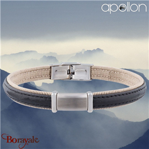 Bracelet homme Apollon, acier, cuir italien noir sur nylon