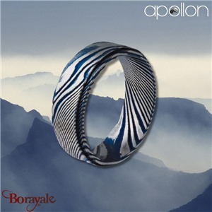 Bague Acier façon damas bleu, Collection: homme APOLLON Taille 62