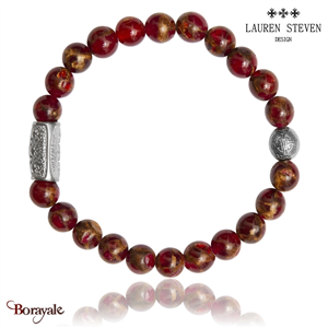 Bracelet Prosperite Lauren Steven Jaspe Rouge Perles de 08 mm Taille L 20,5 cm